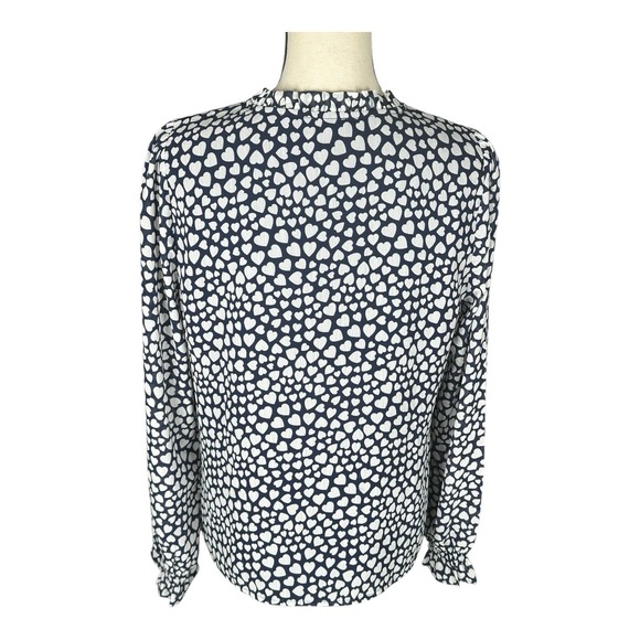 J.CREW Womens Size M White Navy Blue Pintuck Heart Print Popover Blouse Top - Picture 4 of 15